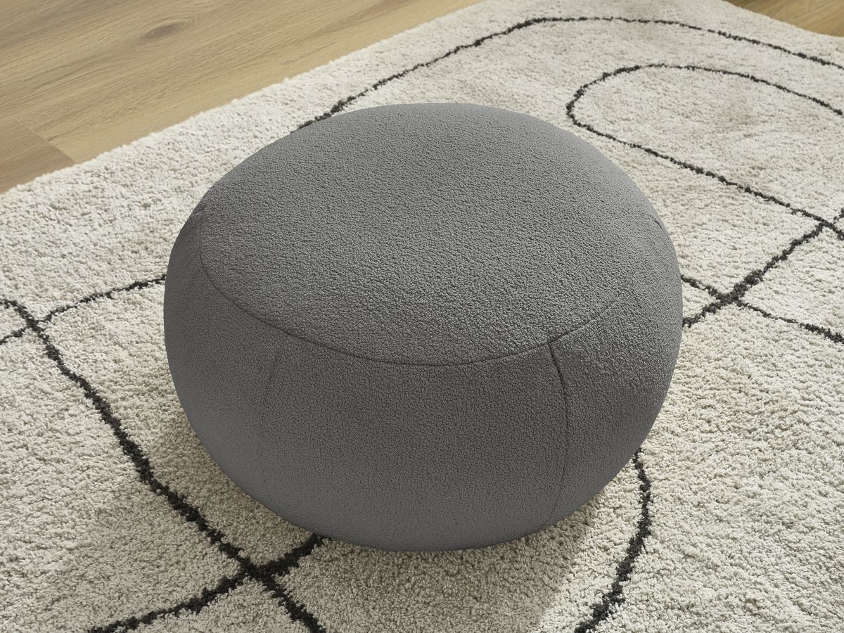 Bobochic Hayden Pouf, rund Bouclé-Stoff Dunkelgrau, 76 cm