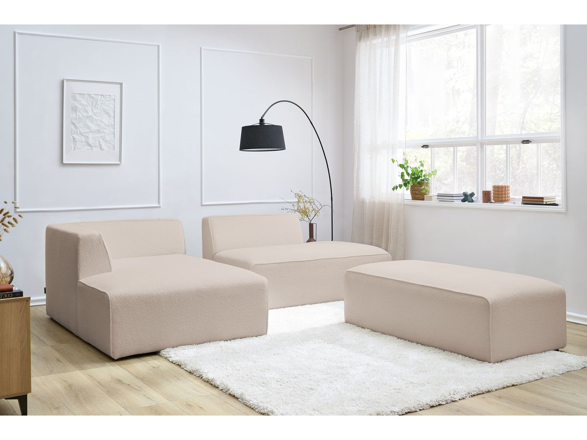 Bobochic Megeve Ecksofa mit Schlaffunktion und Pouf Bouclé-Stoff Beige Ecke links