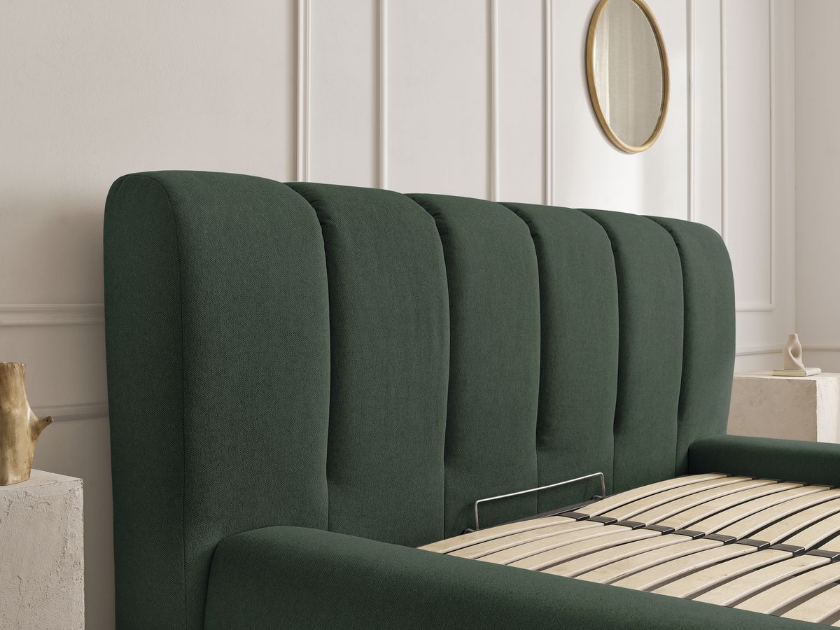 Bobochic Denali Polsterbett mit Bettkasten Stoff Grün, Liegefläche 140 × 190 cm