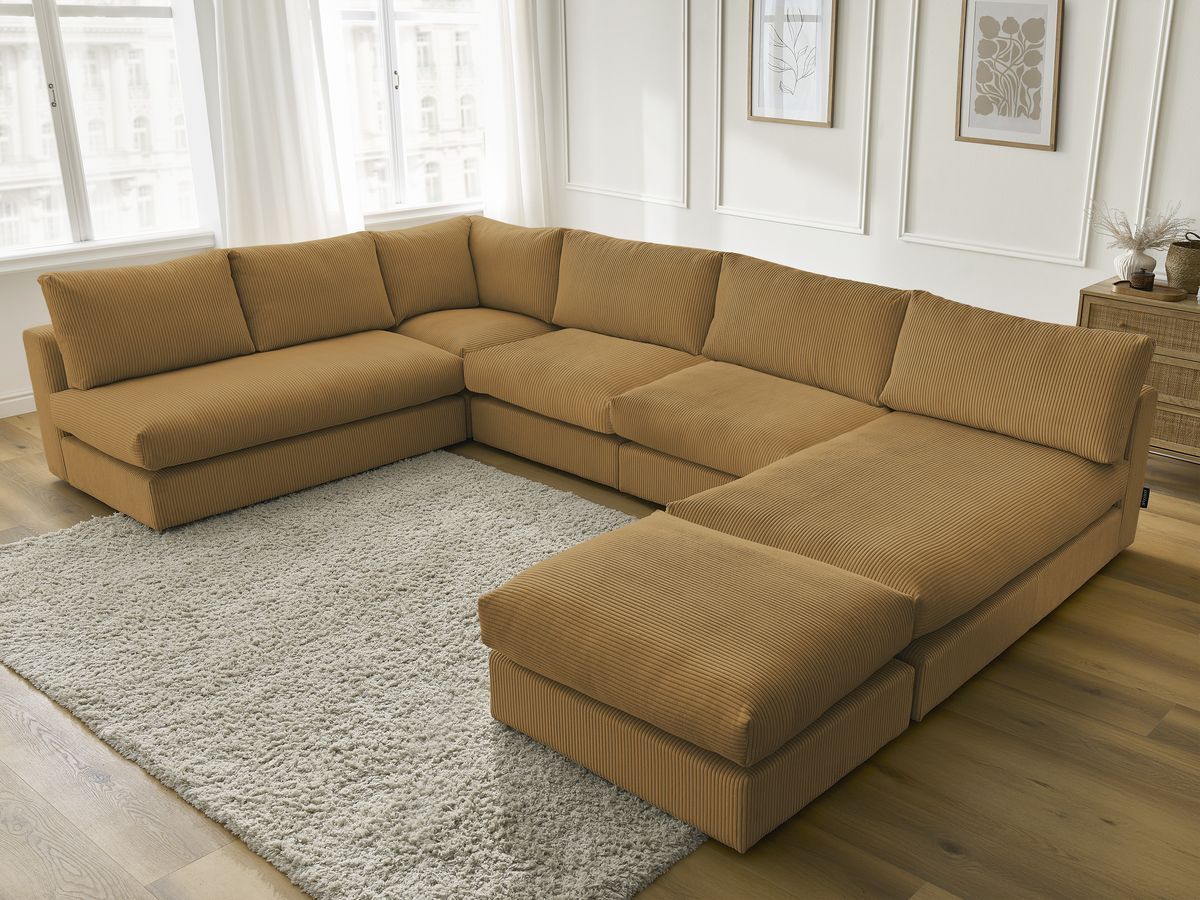 Bobochic Paris Ecksofa mit Pouf 369 × 167 cm Cordsamt Gelb