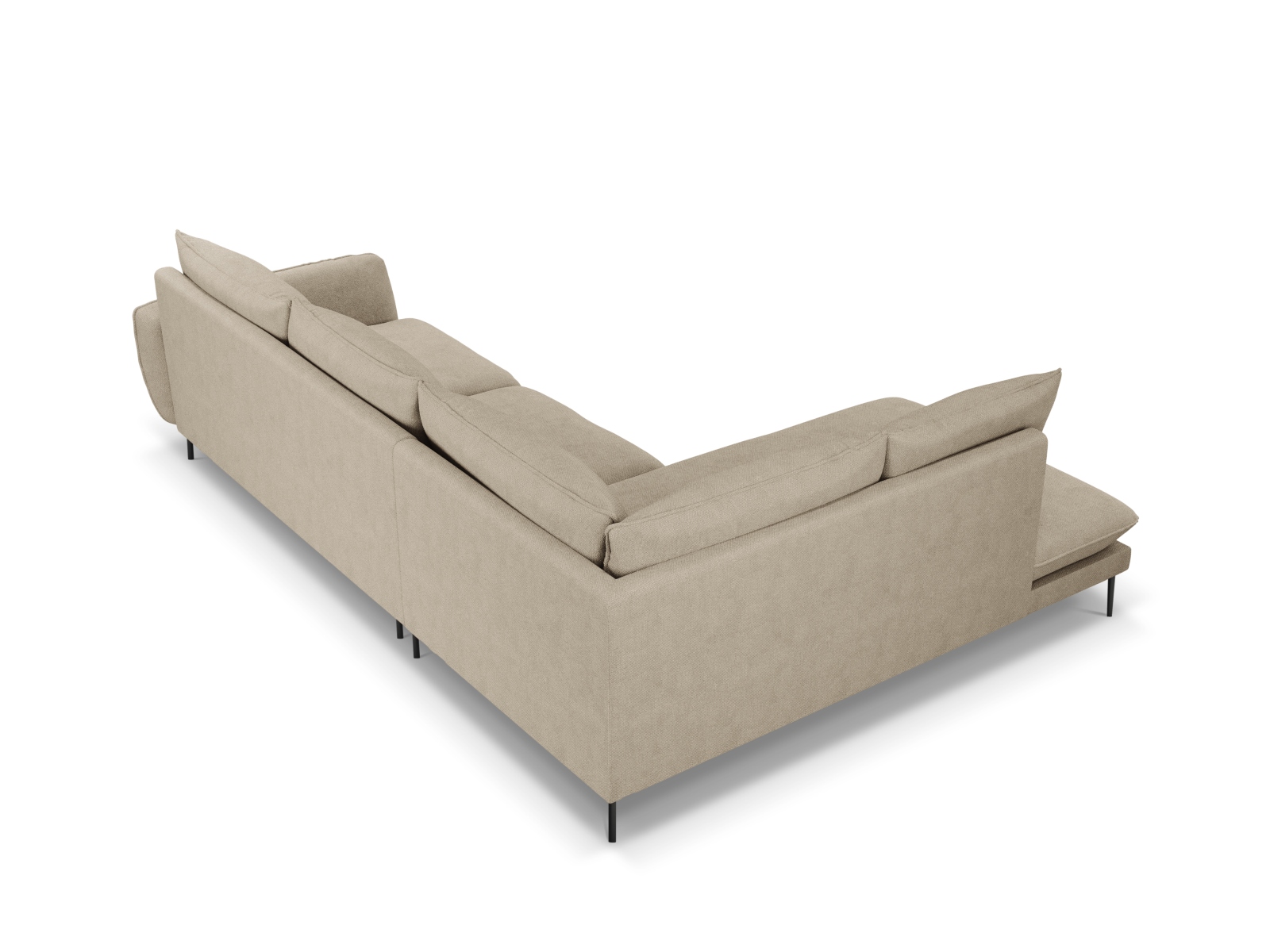 Cosmopolitan Design Ecksofa Vienna 6-Sitzer Strukturierter Stoff Positano Beige Links Beine Schwarzes Metall