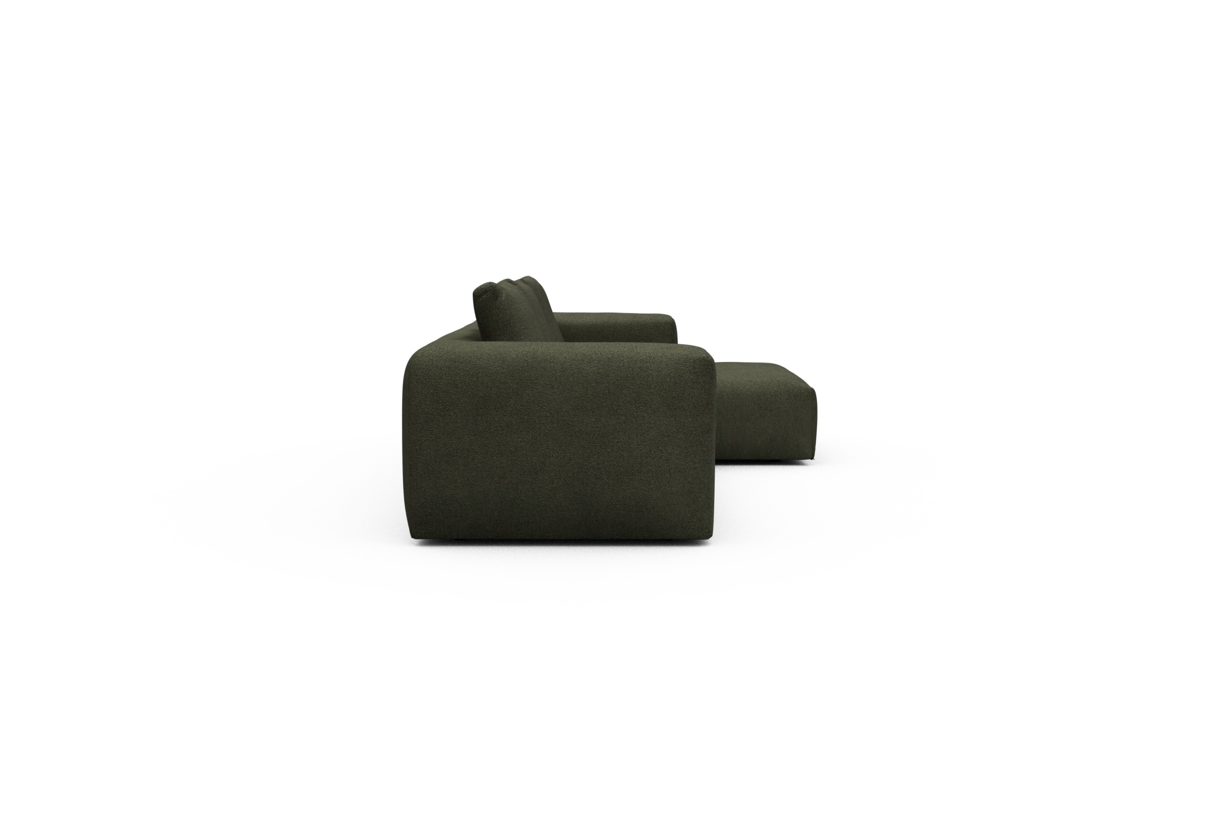 Ecksofa Fred Chaiselongue rechts mit 2,5-Sitzer Boucle-Forest-Green