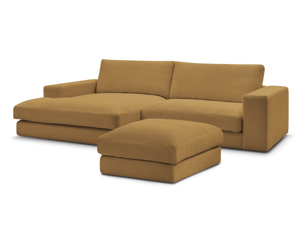 Bobochic Leonard Ecksofa mit Pouf 274 × 159 cm Cordsamt Gelb Ecke links