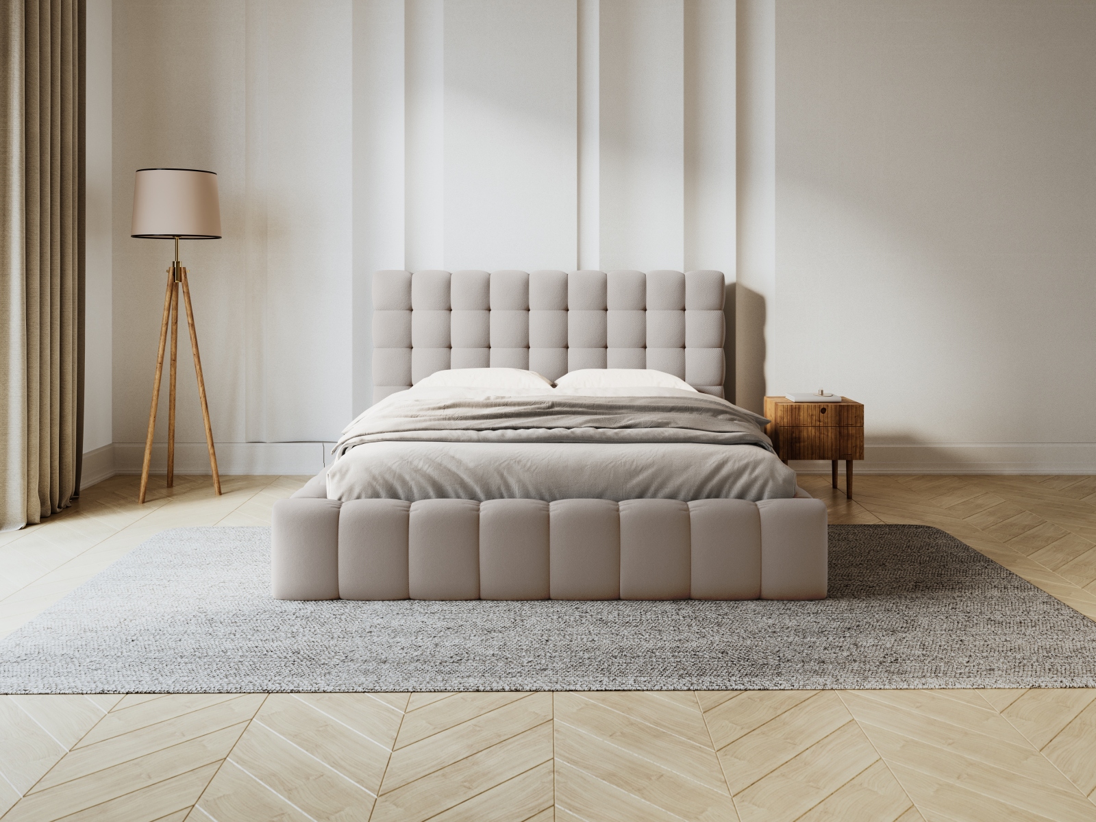 Micadoni Stauraumbett mit Kopfteil Mamaia Strukturierter Stoff Beige 200x200