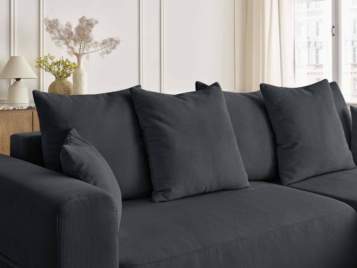 Bobochic Sidonie Ecksofa mit Schlaffunktion und Bettkasten Cordsamt Schwarz