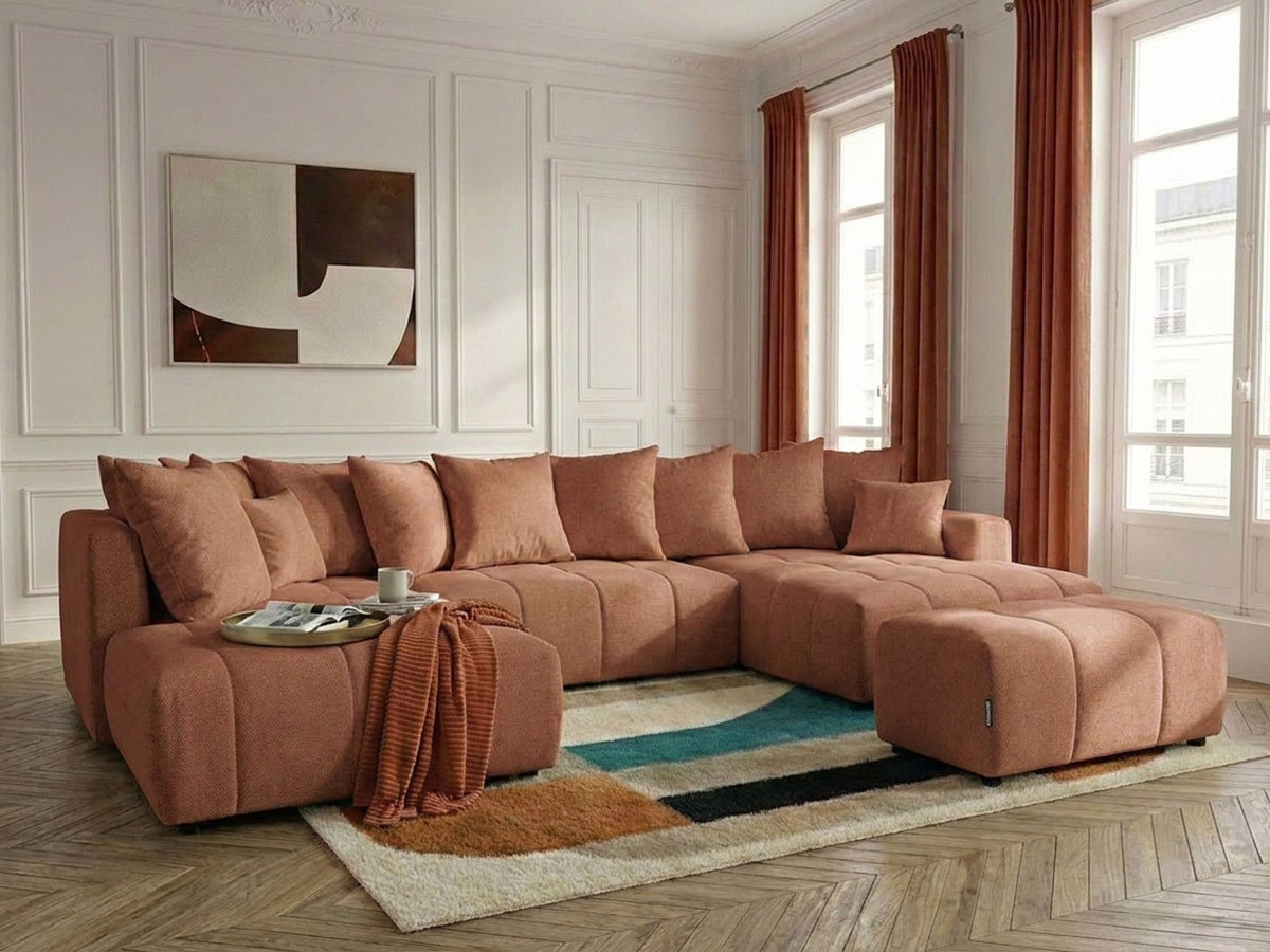 Bobochic Roxelane Wohnlandschaft mit Pouf Melange-Stoff Orange Ecke rechts