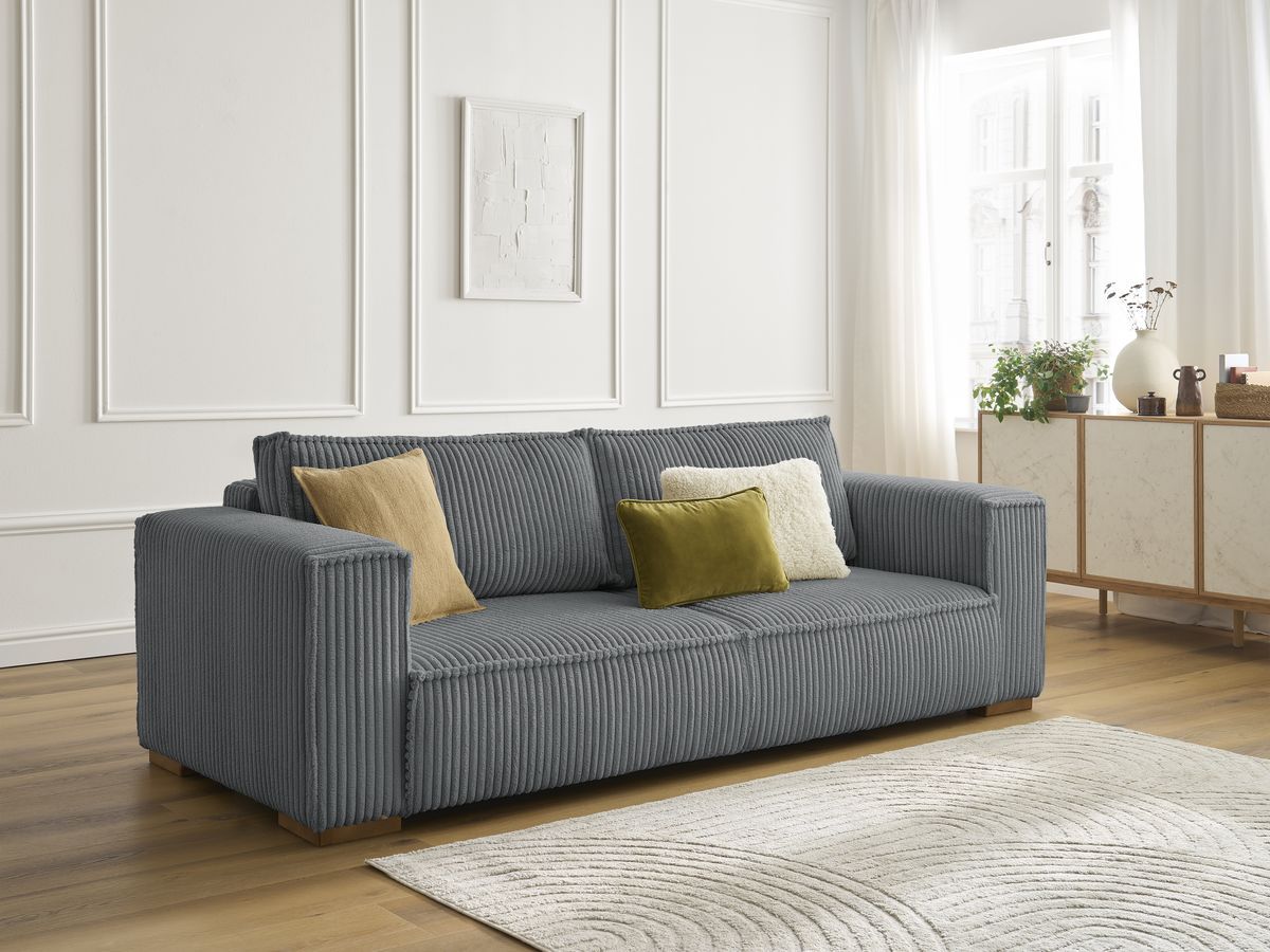Bobochic Chelsea Sofa 3-Sitzer Breitcord weich Dunkelgrau