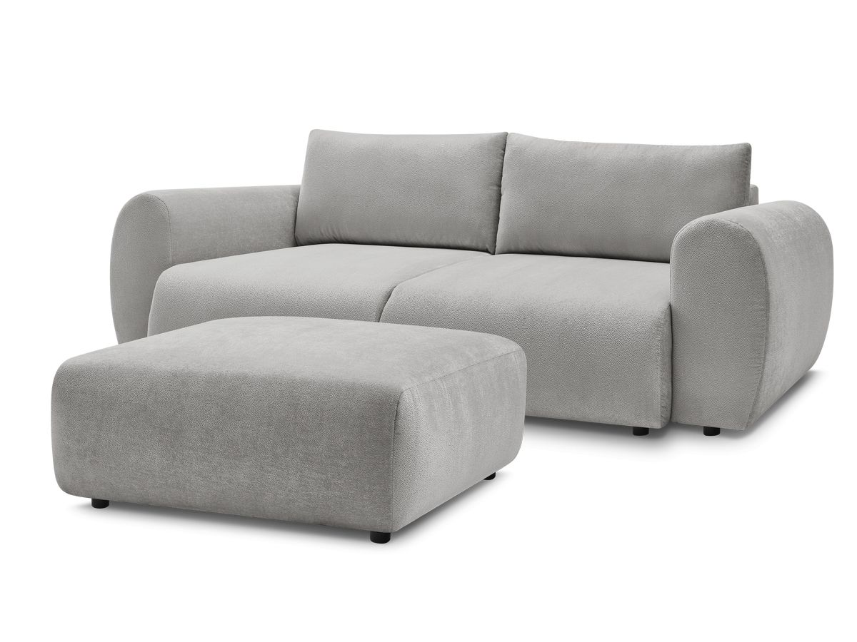 Bobochic Lucien Schlafsofa 4-Sitzer mit Bettkasten und Pouf Stoff Hellgrau