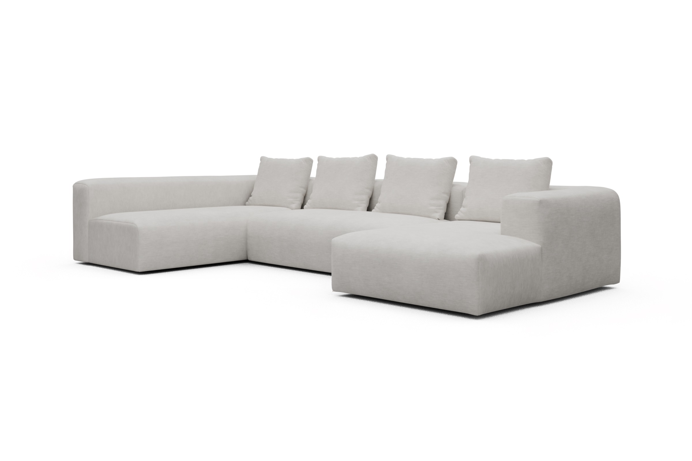 Wohnlandschaft Fred Chaiselongue rechts mit 2-Sitzer und lange Armlehne links Vivus-Dusty-Off-White