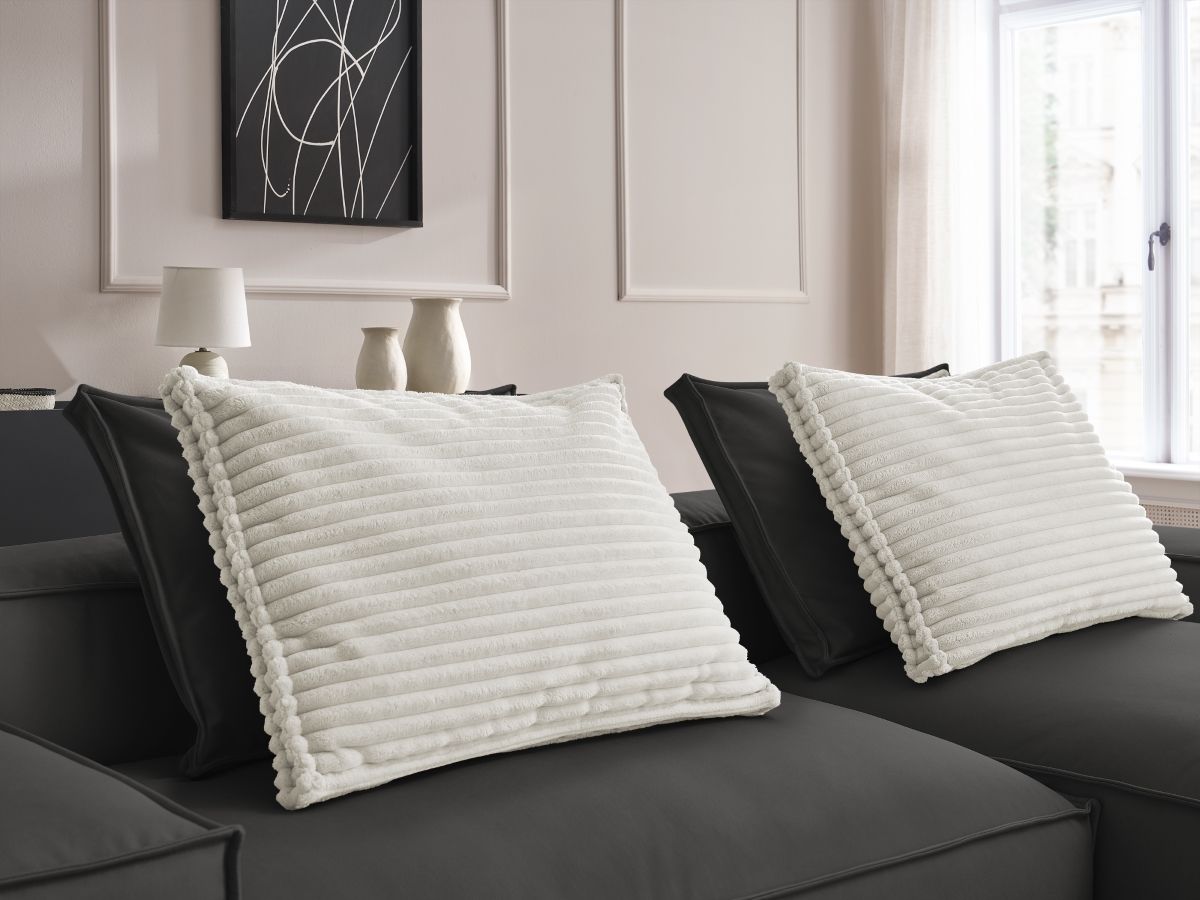 Bobochic Boheme Ecksofa, 3 Kissen Kunstleder Schwarz