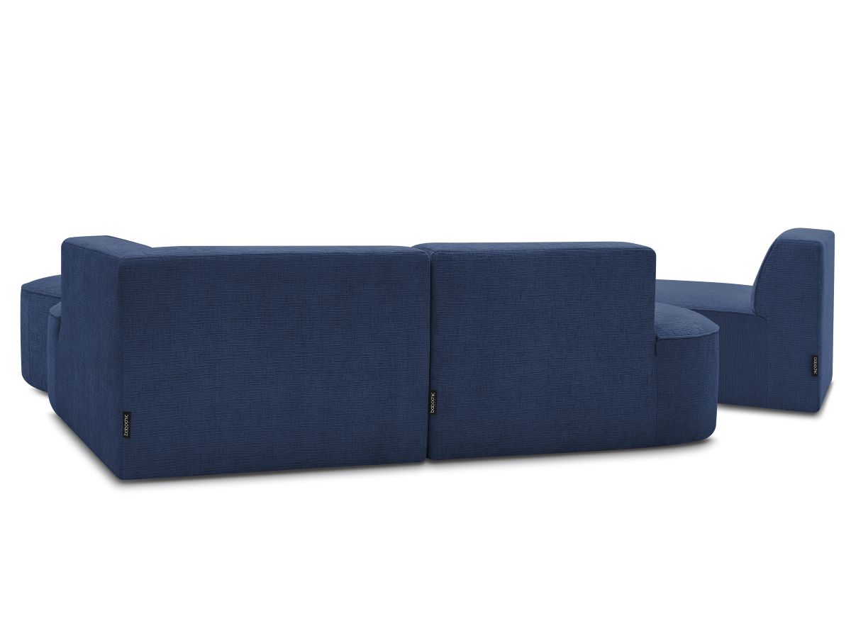 Bobochic Rousseau Ecksofa mit Sofamodul und Pouf Strukturstoff Dunkelblau Ecke rechts