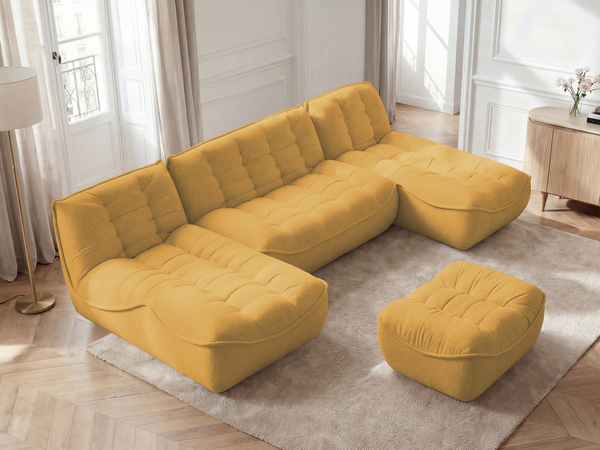 Bobochic Serena Wohnlandschaft mit Pouf Melange-Stoff Gelb