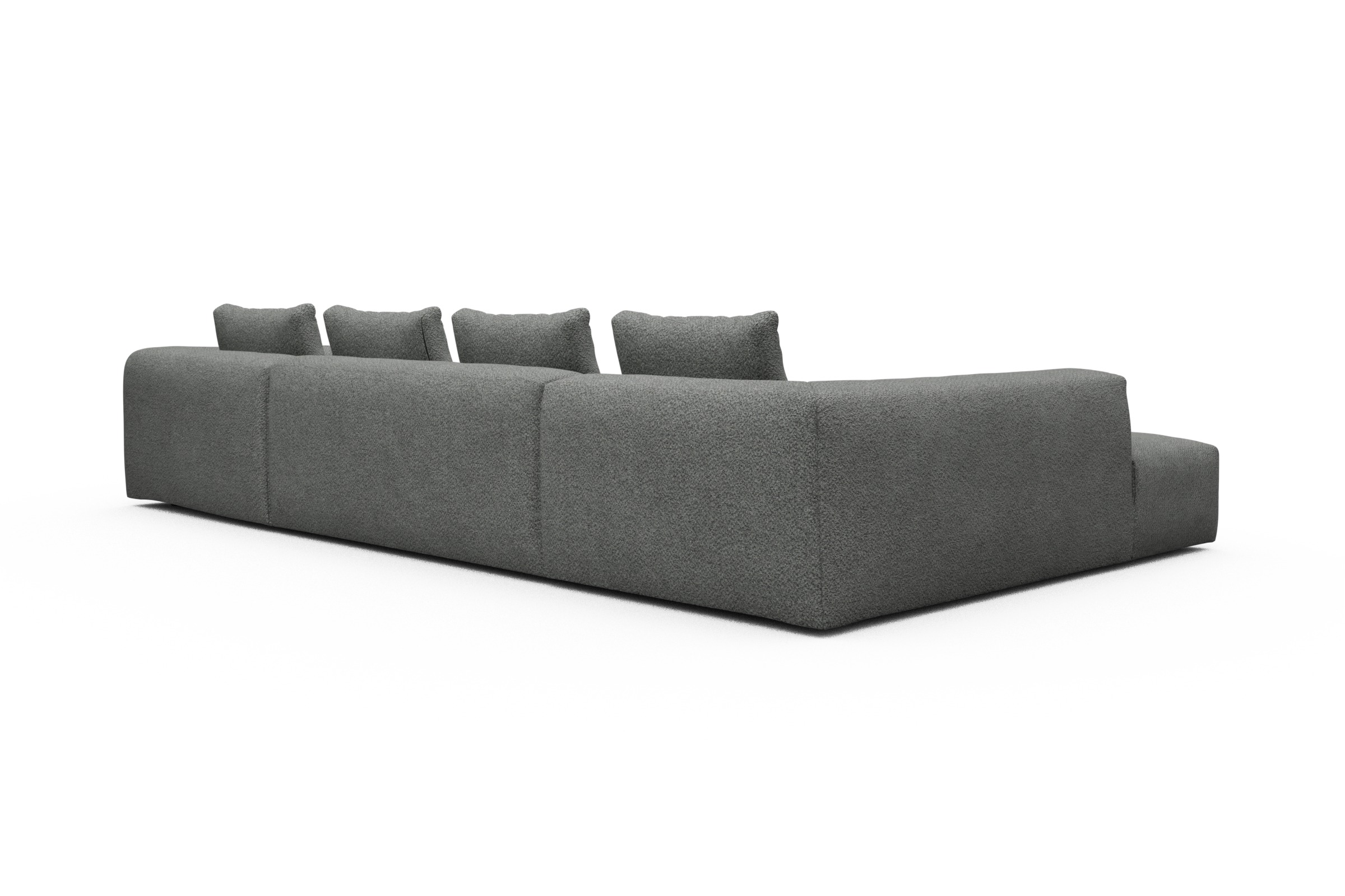 Wohnlandschaft Fred Relax-Ecke links mit 2-Sitzer und Chaiselongue rechts Boucle Vanora 868-Warm-Grey