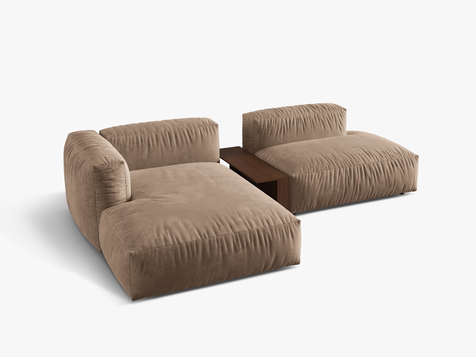 Micadoni Ecksofa Martina 2-Sitzer mit Couchtisch Links Samt Dunkelbeige