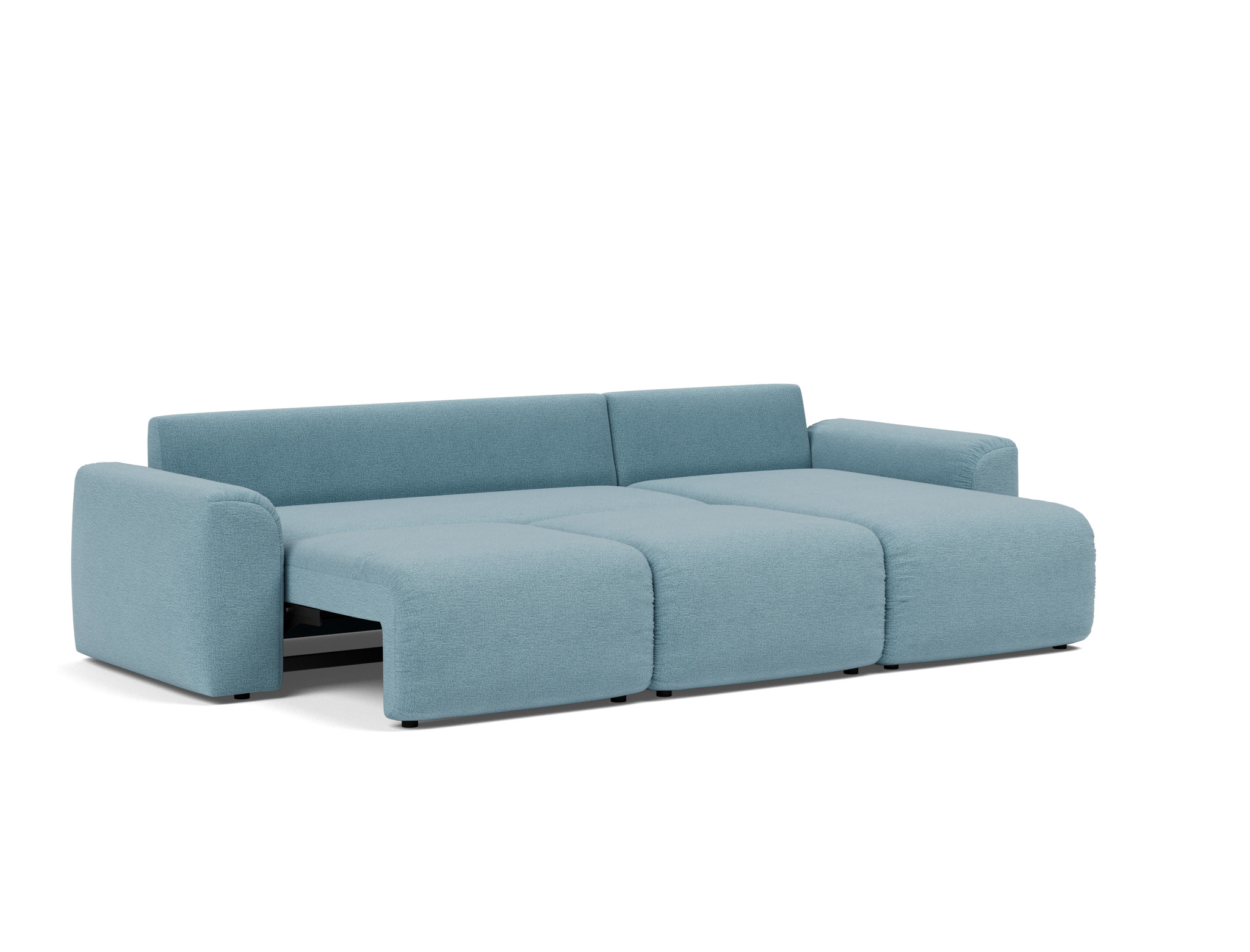 Schlafsofa Norum mit Chaiselongue und Chunky-Armlehnen Flachgewebe Mixed Dance 525-Light-Blue