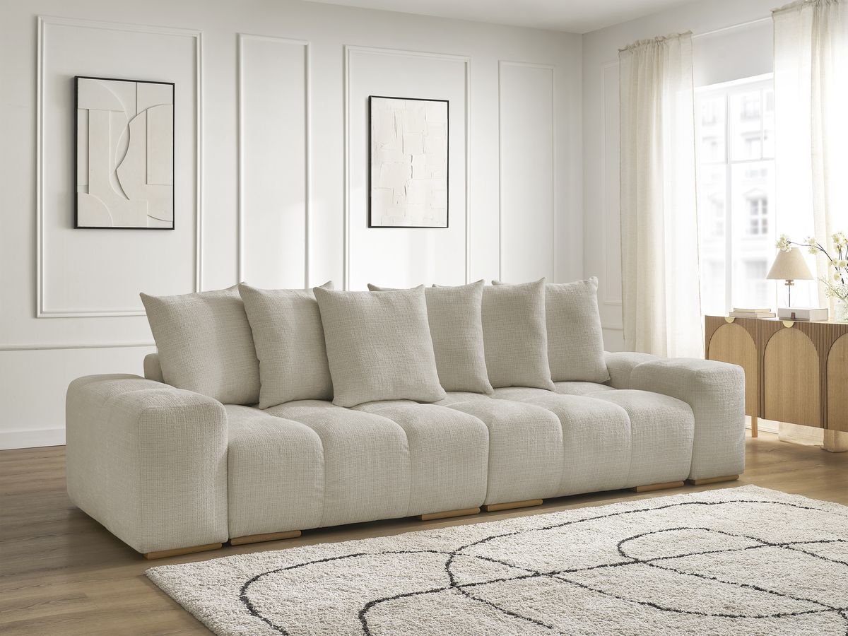 Bobochic Anakin Schlafsofa 3-Sitzer mit Bettkasten, 6 Kissen Strukturstoff Beige