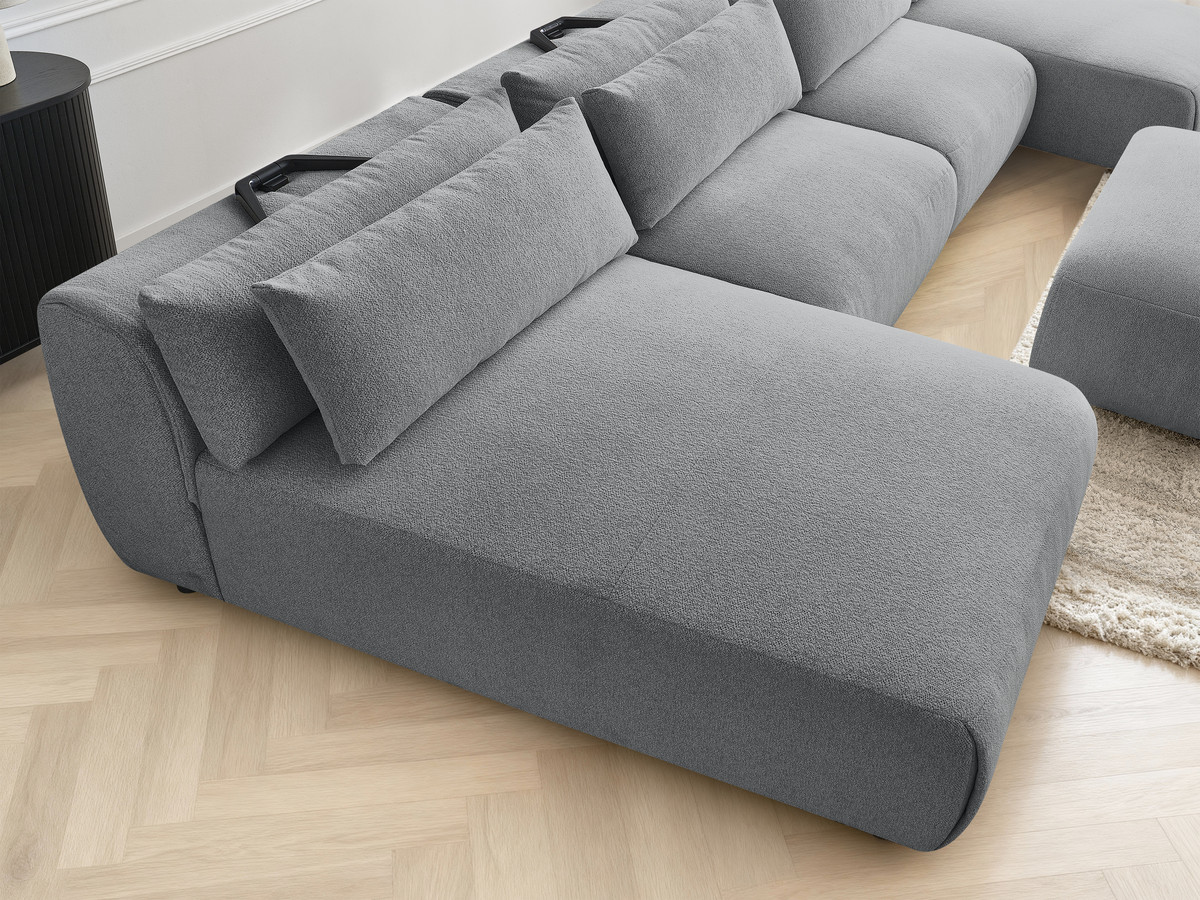 Bobochic Jana Wohnlandschaft mit großem Pouf Melange-Stoff Dunkelgrau