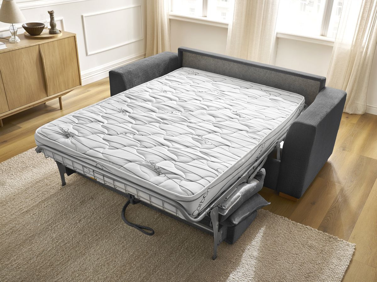 Bobochic Augustin Schlafsofa 3-Sitzer Strukturstoff Schwarz, Liegefläche 160 × 200 cm