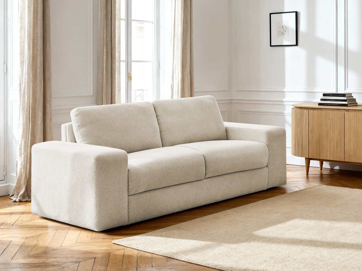 Bobochic Ibiza Schlafsofa 3-Sitzer Strukturstoff Beige, Liegefläche 160 × 196 cm