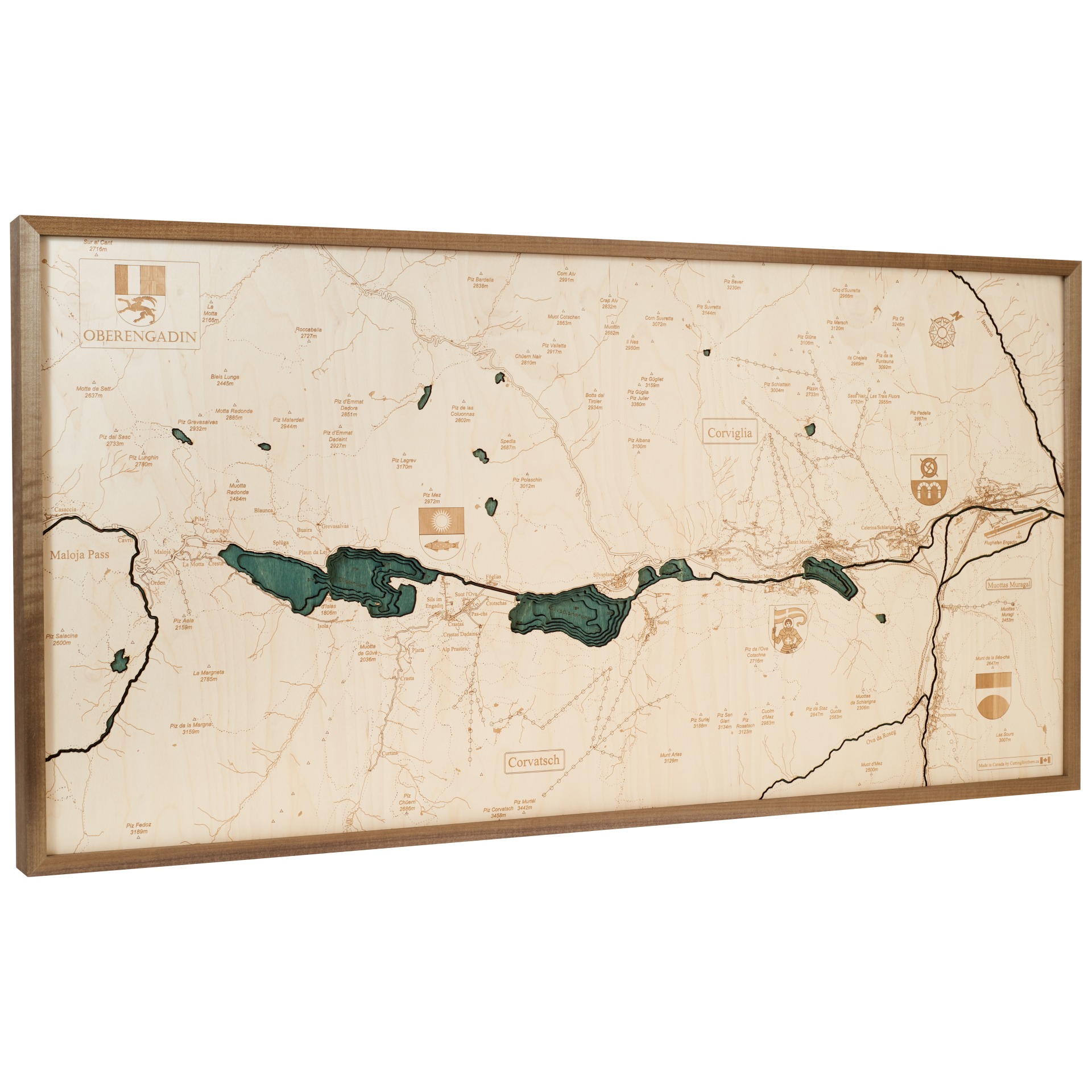 Cutting Brothers 3D Holz-Wandkarte Oberengadin St. Moritz 122x61 cm