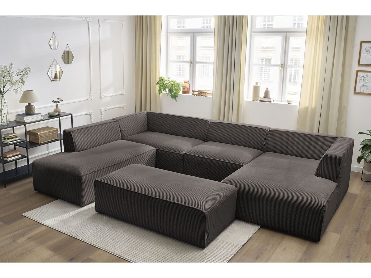 Bobochic Megeve Wohnlandschaft mit Pouf Cordsamt Braun Ecke rechts