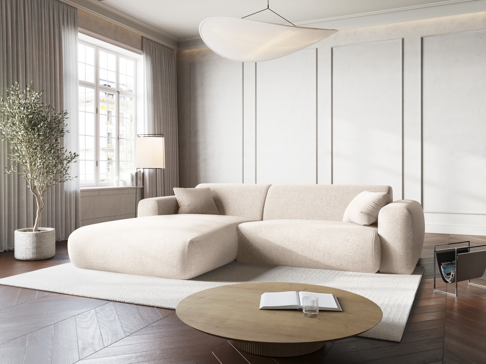 Cosmopolitan Design Ecksofa Nolio 4-Sitzer kleine Version Chenille Haga Helles Beige Links