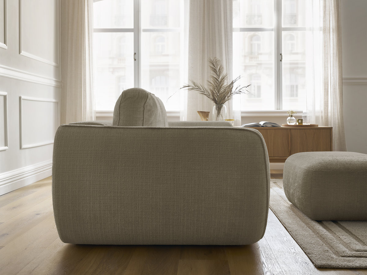 Bobochic Denise Schlafsofa 3-Sitzer mit Bettkasten und Pouf Strukturstoff Taupe