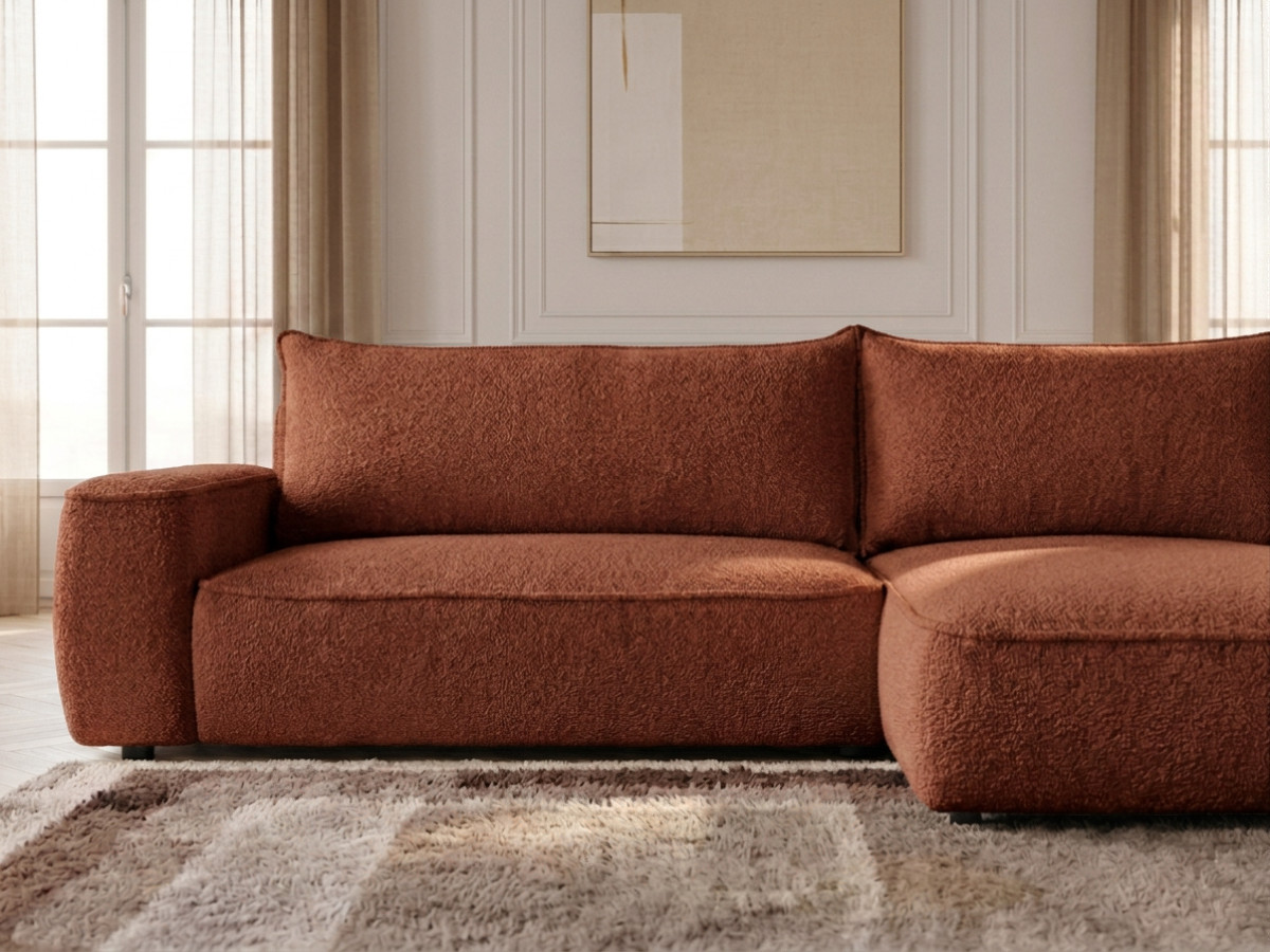 Bobochic Honore Ecksofa mit Schlaffunktion und Bettkasten Chenille Orange