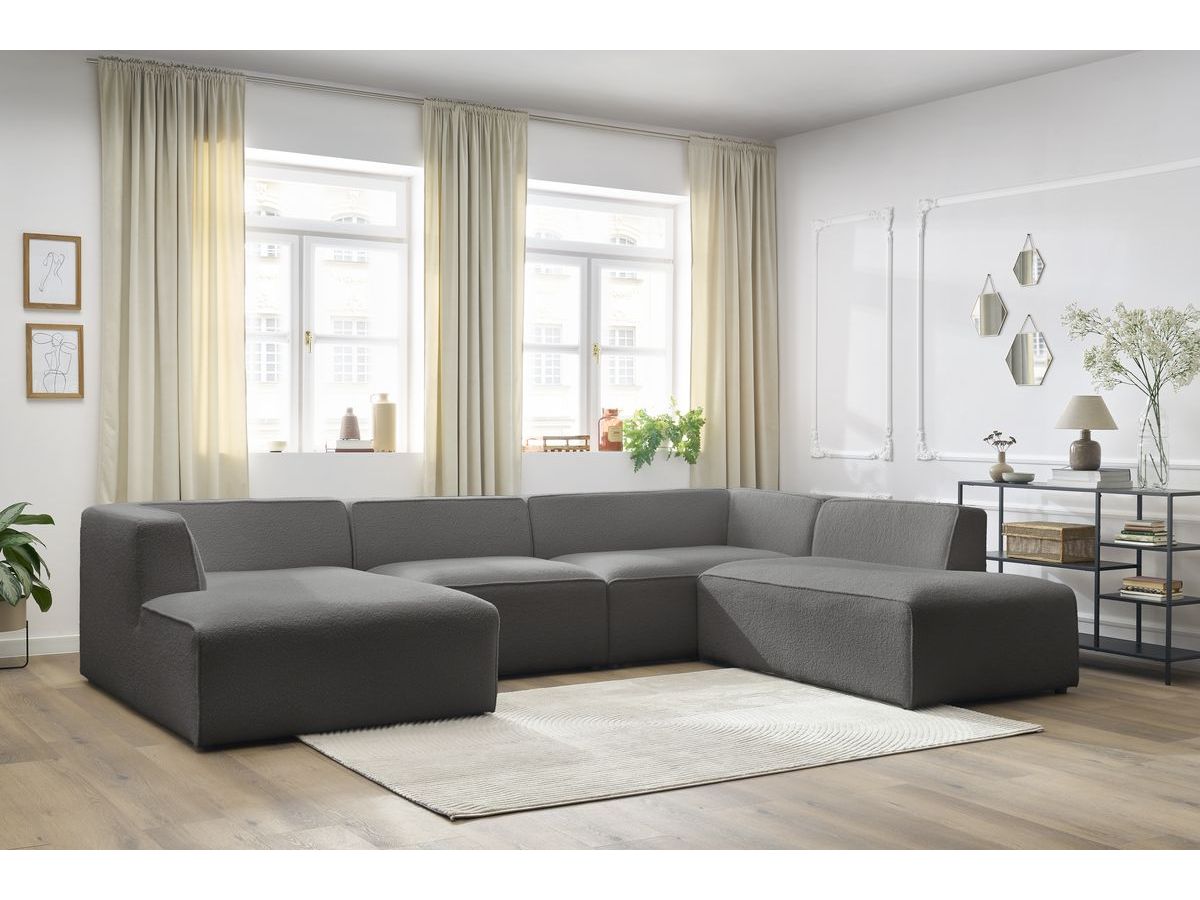 Bobochic Megeve Wohnlandschaft Bouclé-Stoff Dunkelgrau Ecke links