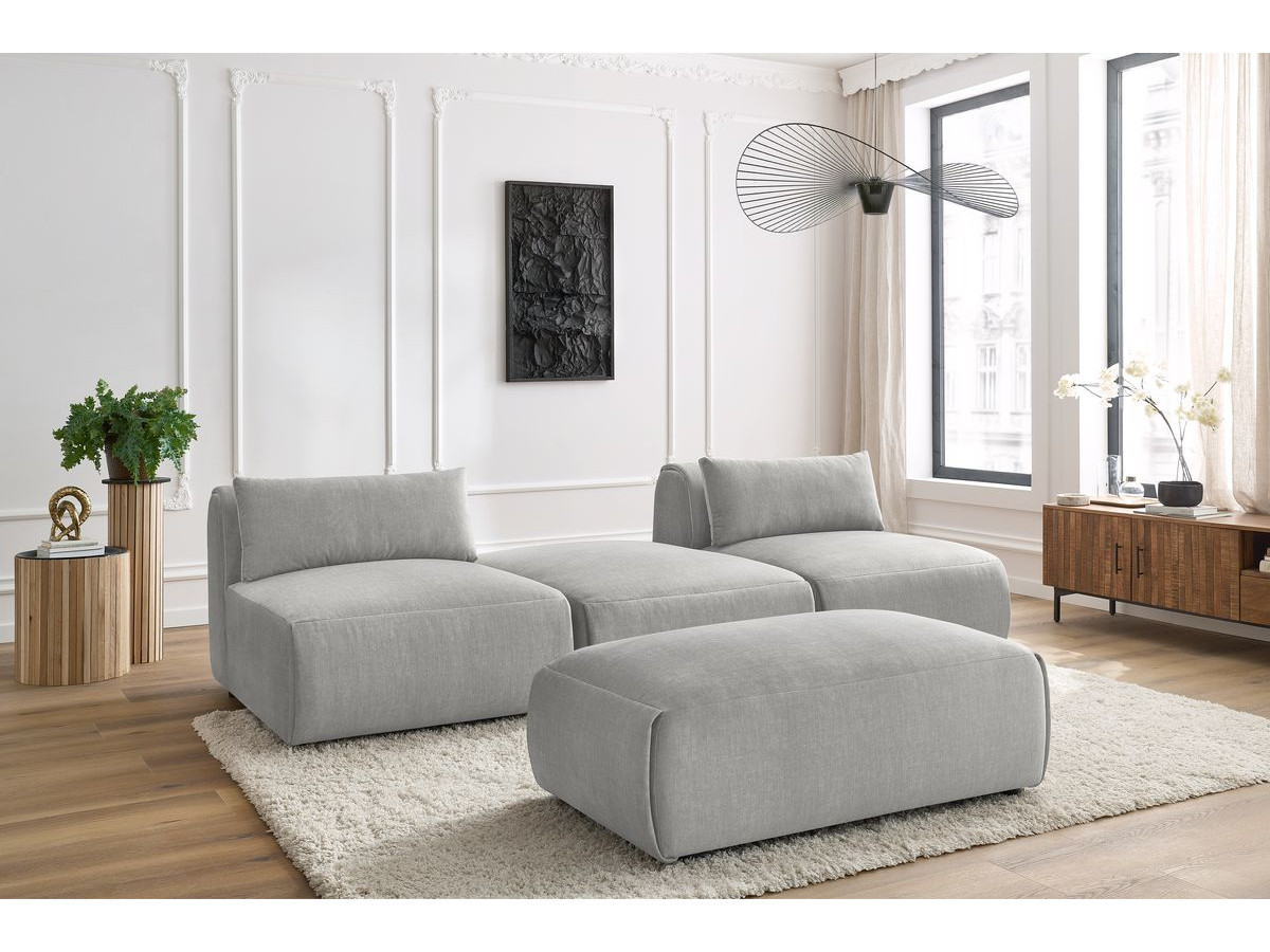 Bobochic Jeanne Sofa 4-Sitzer mit Pouf Samt Hellgrau