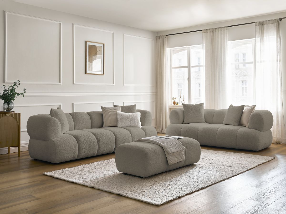 Bobochic Pamira Sofa 5-Sitzer mit Pouf Bouclé-Stoff Taupe