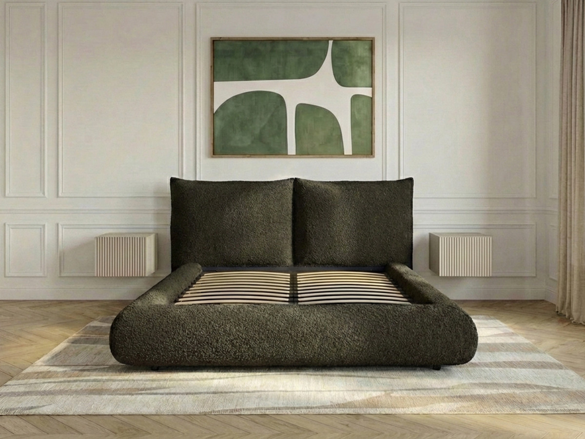 Bobochic Jaden Polsterbett Bouclé-Stoff Grün, Liegefläche 140 × 190 cm