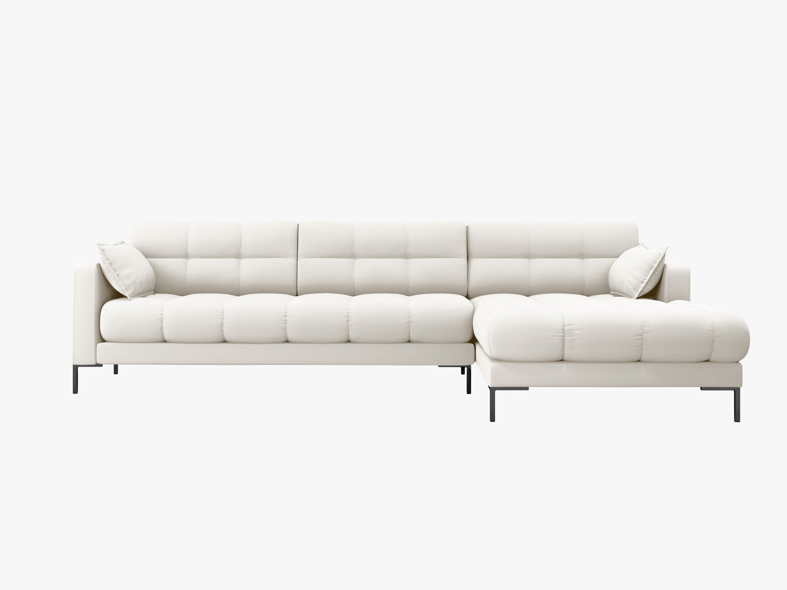 Micadoni Ecksofa Mamaia 5-Sitzer Rechts Strukturierter Stoff Neve Helles Beige schwarze Beine