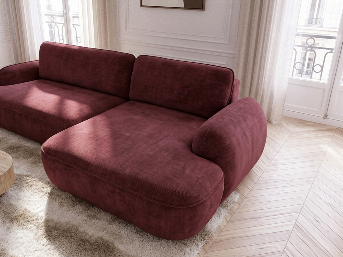 Bobochic Celeste Ecksofa mit Schlaffunktion und Bettkasten Stoff Rot Ecke rechts
