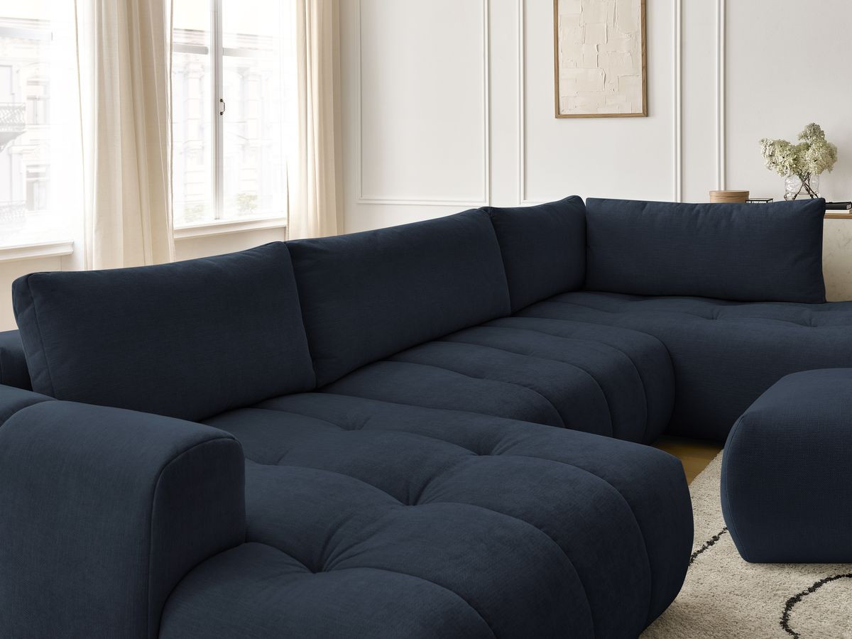 Bobochic Fuji Wohnlandschaft mit Pouf Stoff Dunkelblau Ecke links