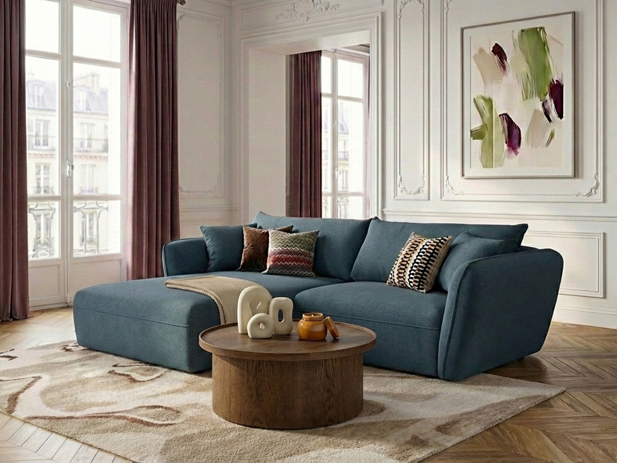 Bobochic Luigi Ecksofa Strukturstoff Blau Ecke links