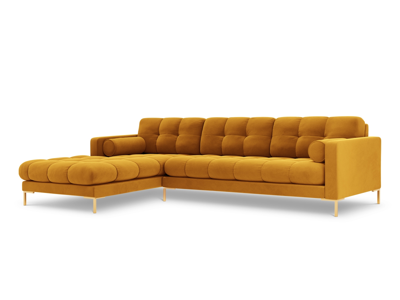 Cosmopolitan Design Ecksofa Bali 5-Sitzer Samt Bluvel Gelb Links Beine Gold