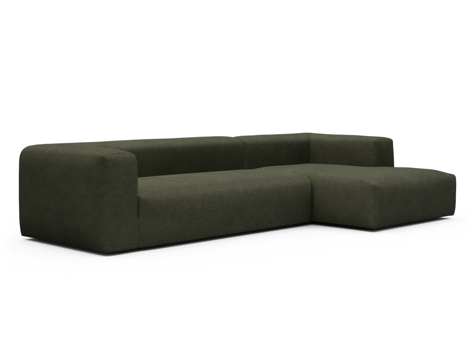 Skandi Home Ecksofa Fred Chaiselongue rechts mit 2,5-Sitzer Boucle-Forest-Green moebelfaktor