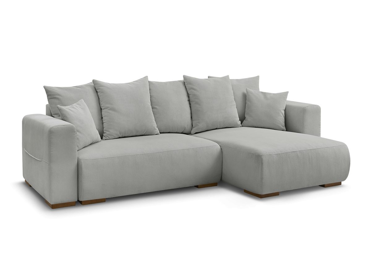 Bobochic Sidonie Ecksofa mit Schlaffunktion und Bettkasten Cordsamt Hellgrau