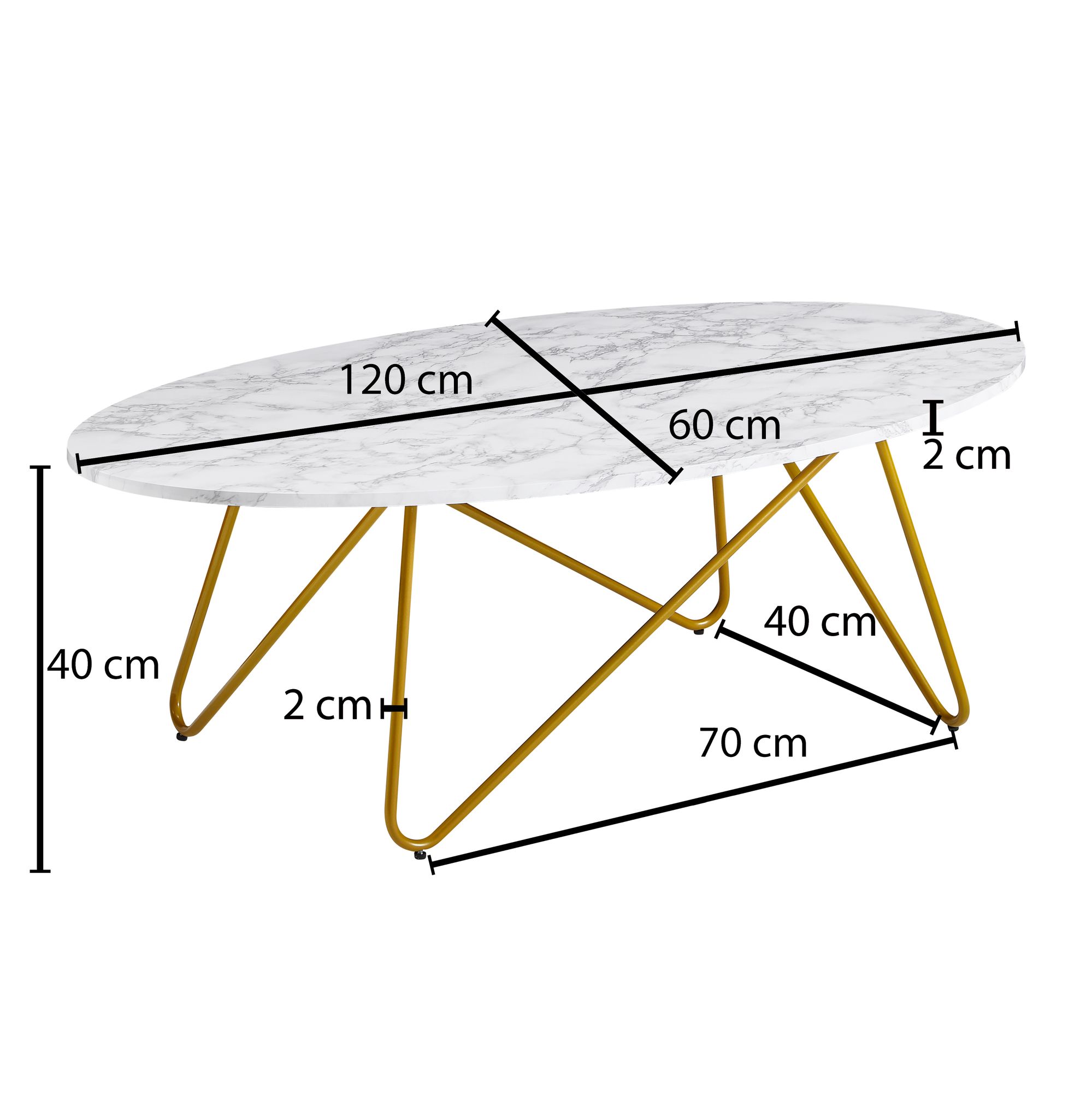 Couchtisch Saksun Marmoroptik Weiß 120 × 60 × 40 cm