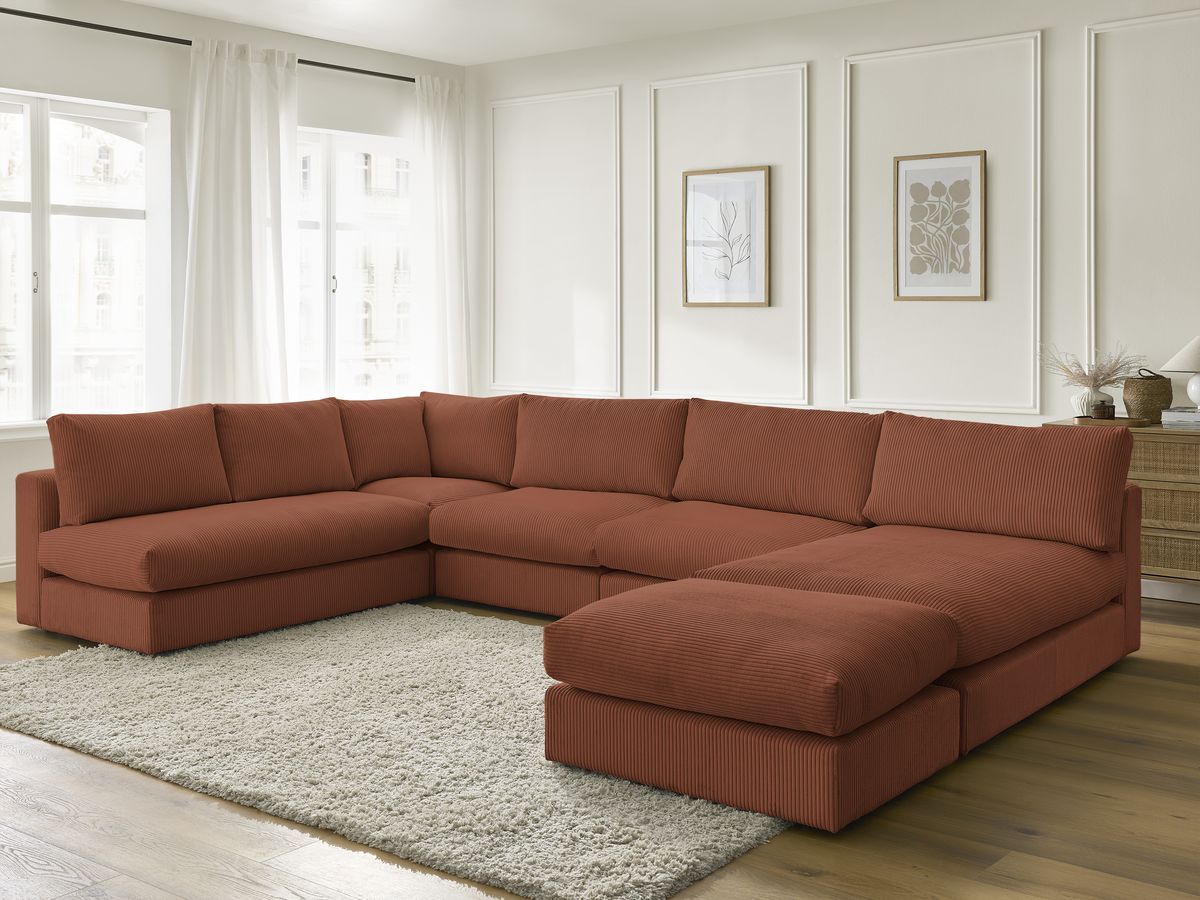 Bobochic Paris Ecksofa mit Pouf 369 × 167 cm Cordsamt Orange