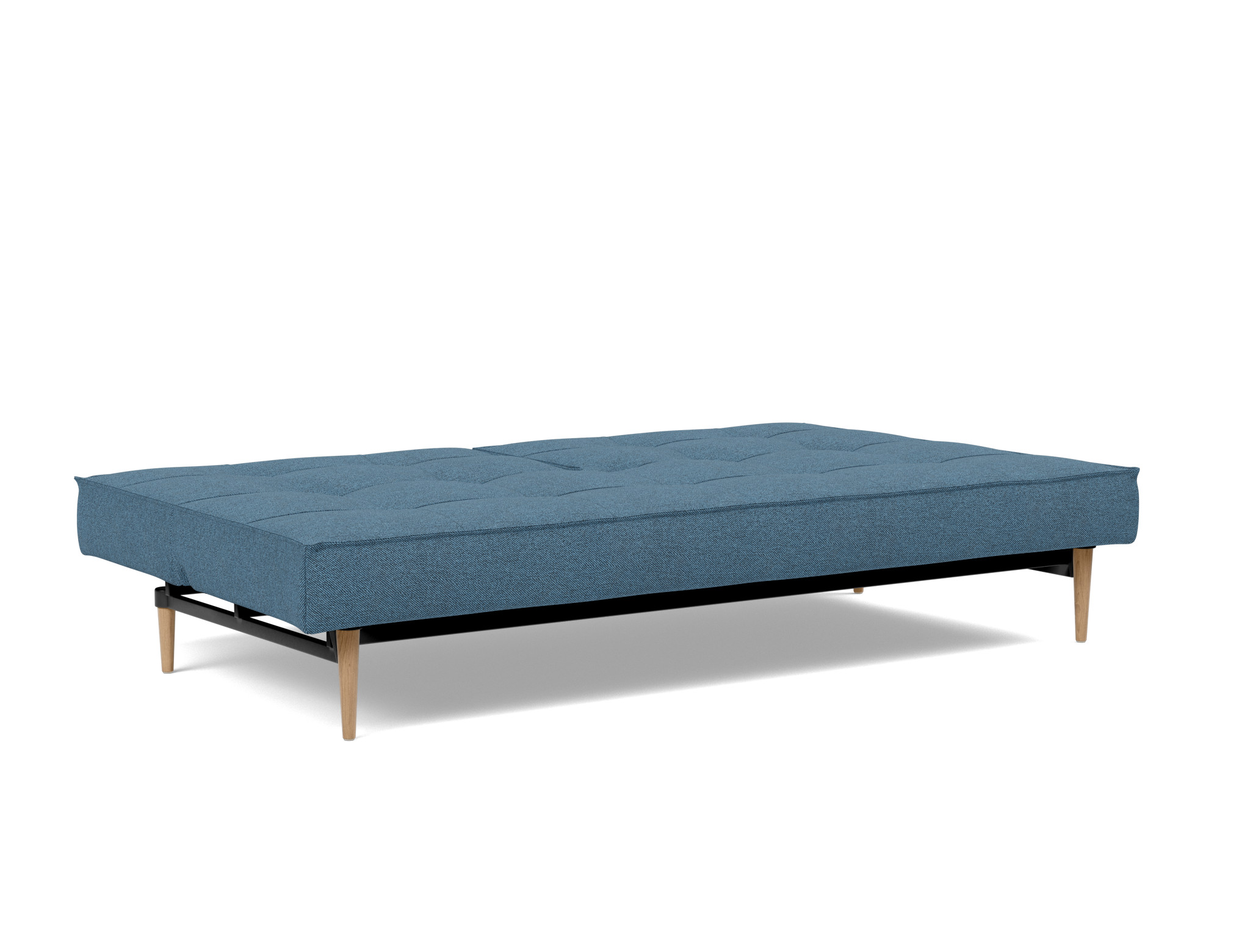 Schlafsofa Splitback Strukturierter Stoff Weda 302-Weda-Blue Beine Styletto Eiche hell