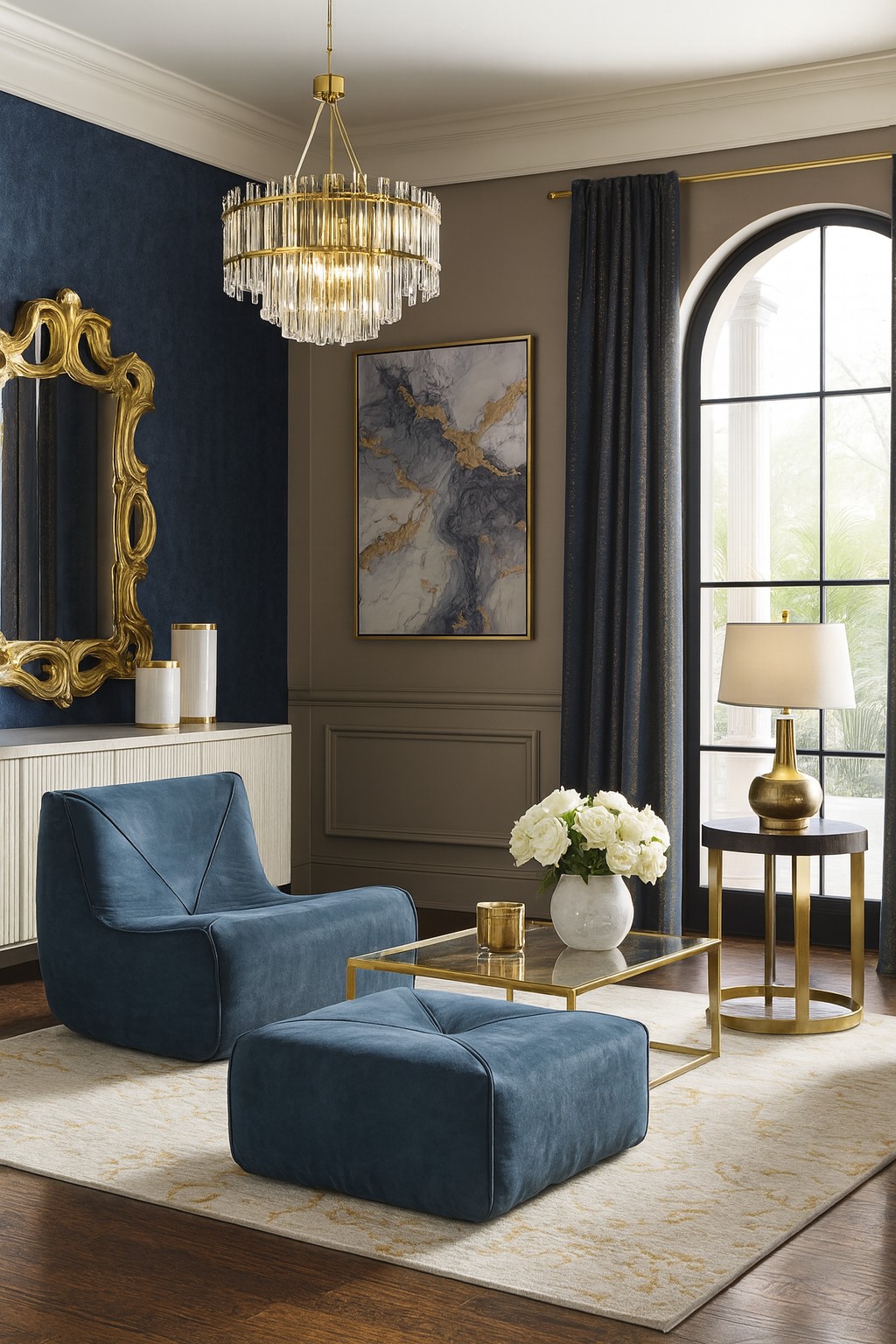 Livin Hill Sessel mit Fußhocker Nua Saphirblau