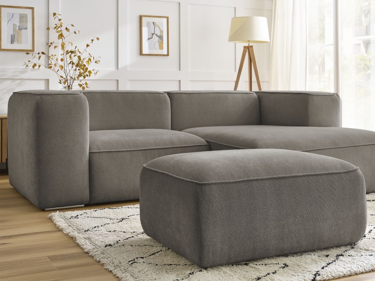 Bobochic Zephyr Ecksofa mit Pouf 260 × 165 cm Strukturstoff Taupe Ecke rechts