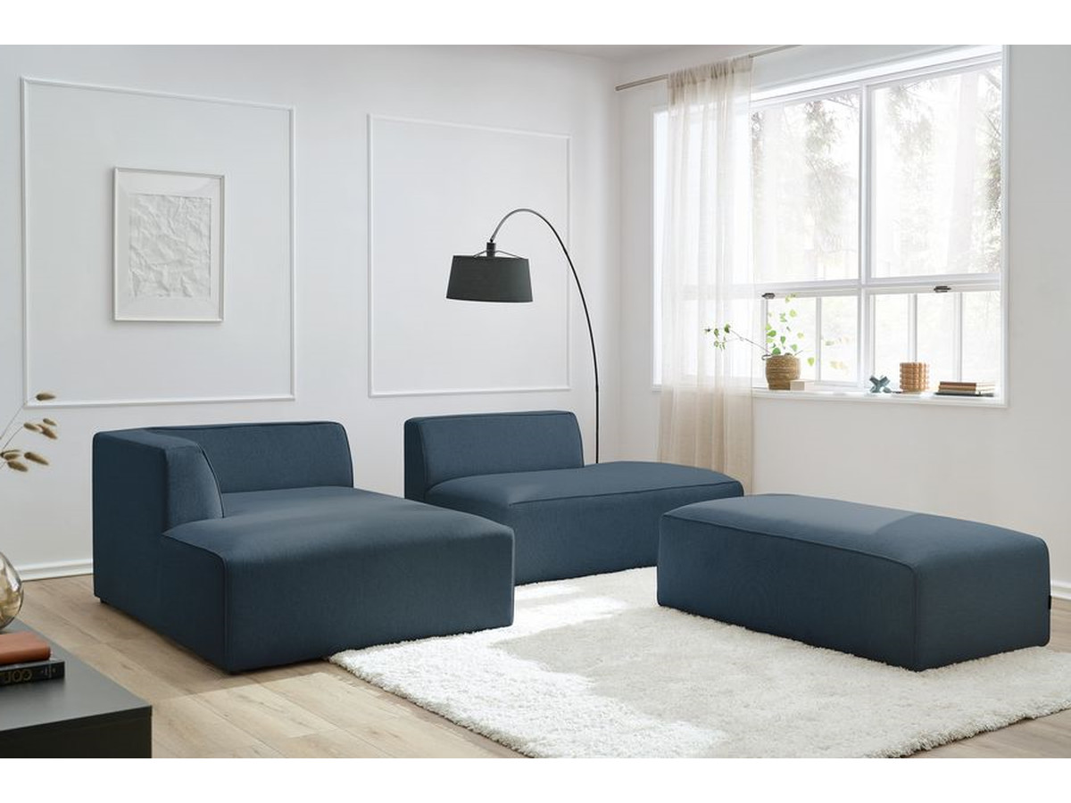 Bobochic Megeve Ecksofa mit Schlaffunktion und Pouf Melange-Stoff Dunkelblau Ecke links