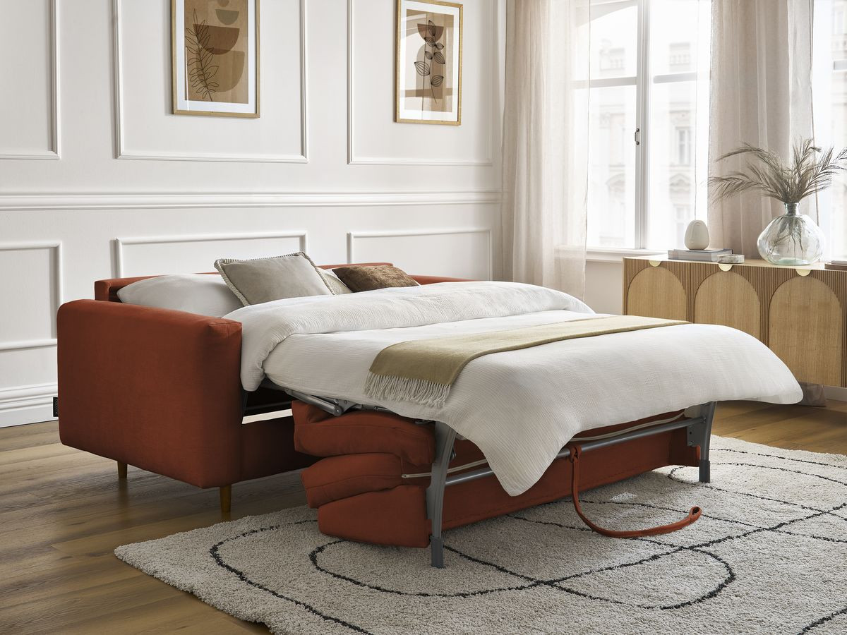 Bobochic Cocoone Schlafsofa 3-Sitzer Stoff Orange, Liegefläche 160 × 200 cm