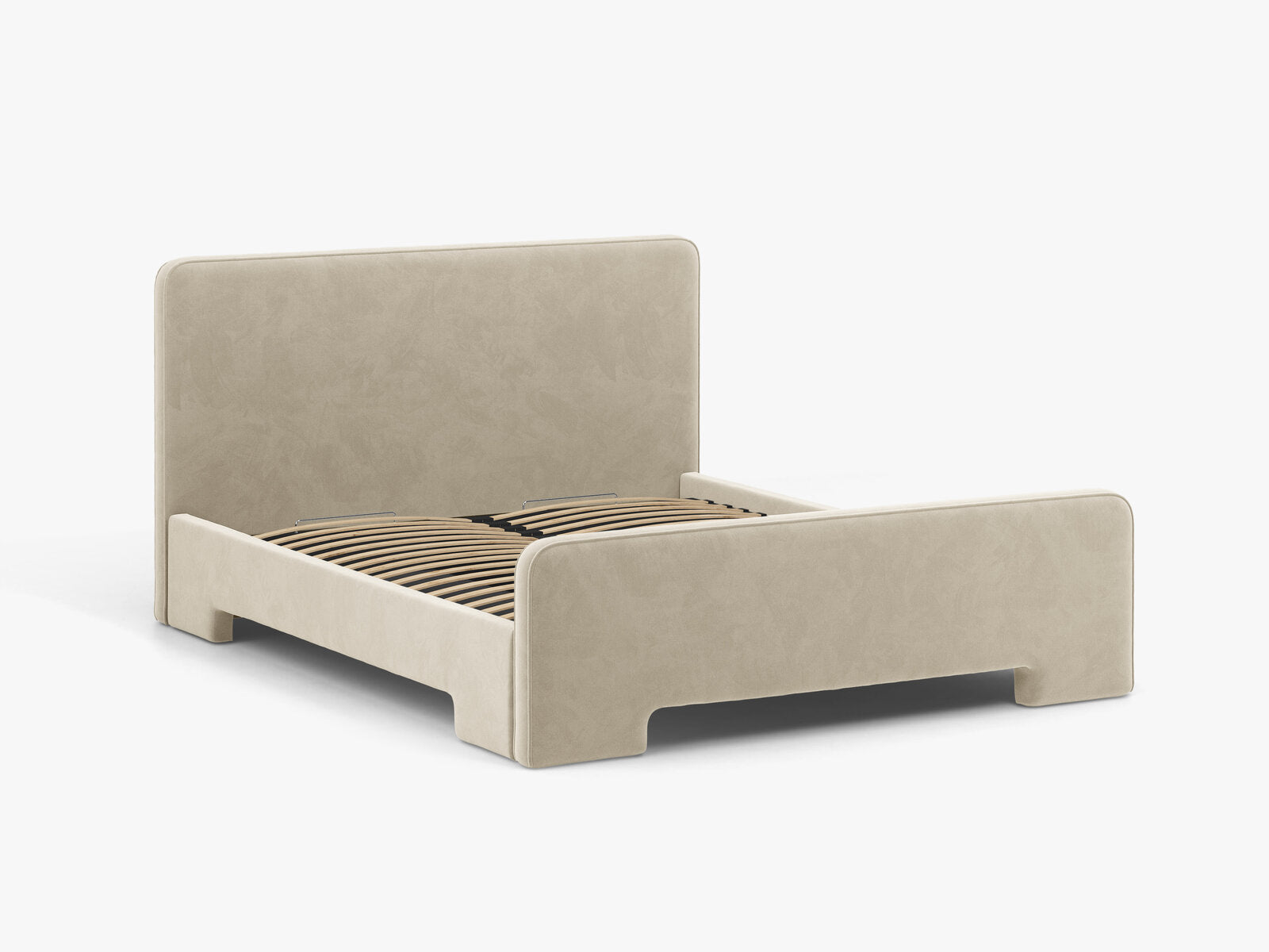 Micadoni Eda Bett mit Kopfteil Samt Casino Helles Beige 140x200
