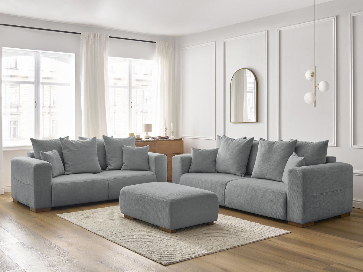 Bobochic Sidonie Sofa 6-Sitzer mit Pouf Melange-Stoff Dunkelgrau
