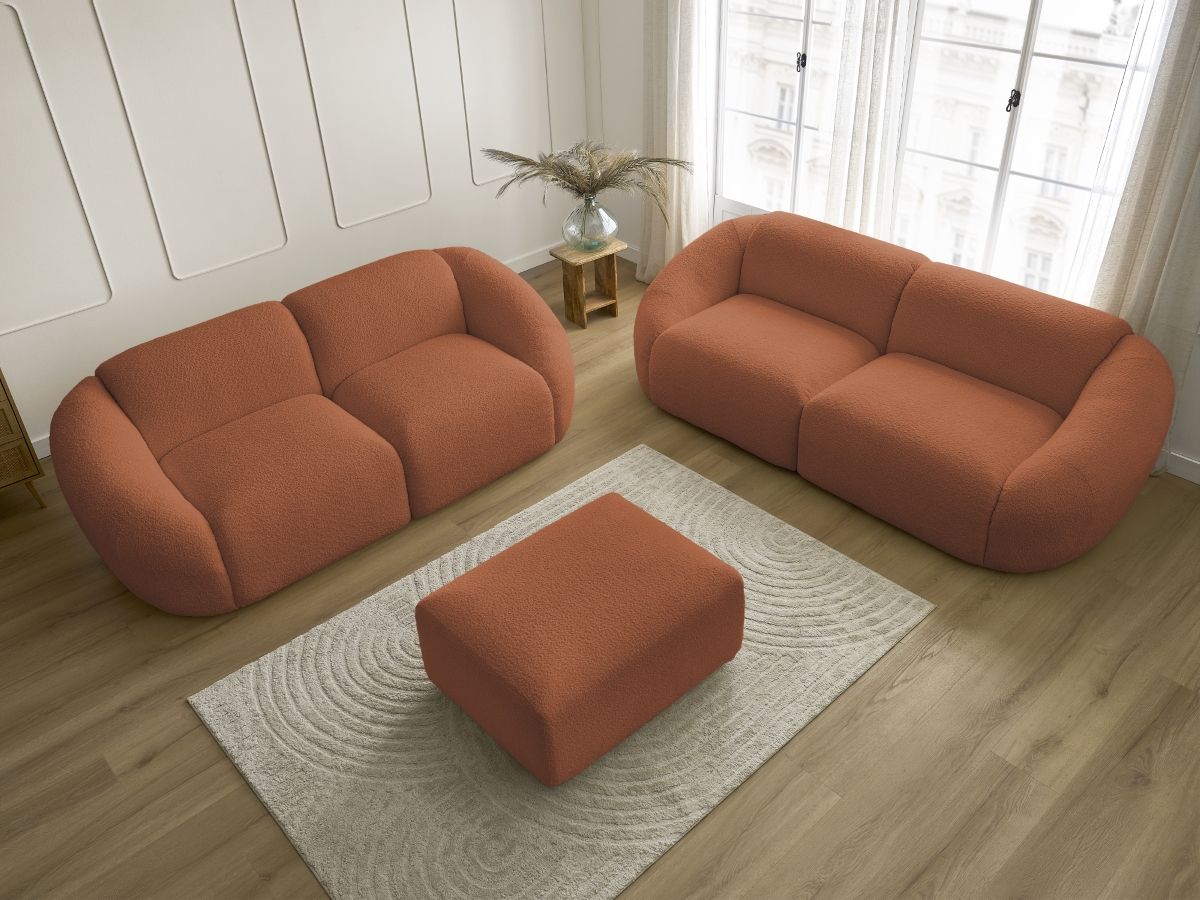 Bobochic Tina Sofa 6-Sitzer mit Pouf Bouclé-Stoff Orange