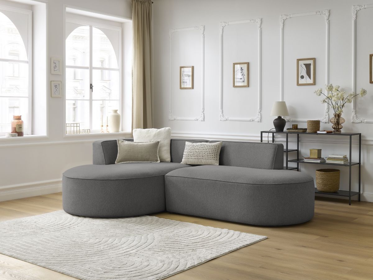 Bobochic Rousseau Ecksofa Melange-Stoff Dunkelgrau Ecke links